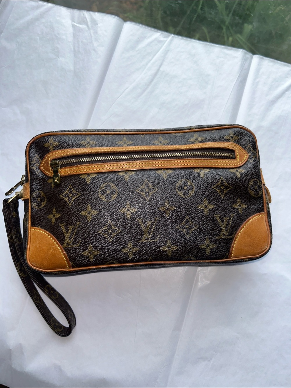 Vintage Louis Vuitton Brown Monogram Canvas Marly Dragonne GM Clutch